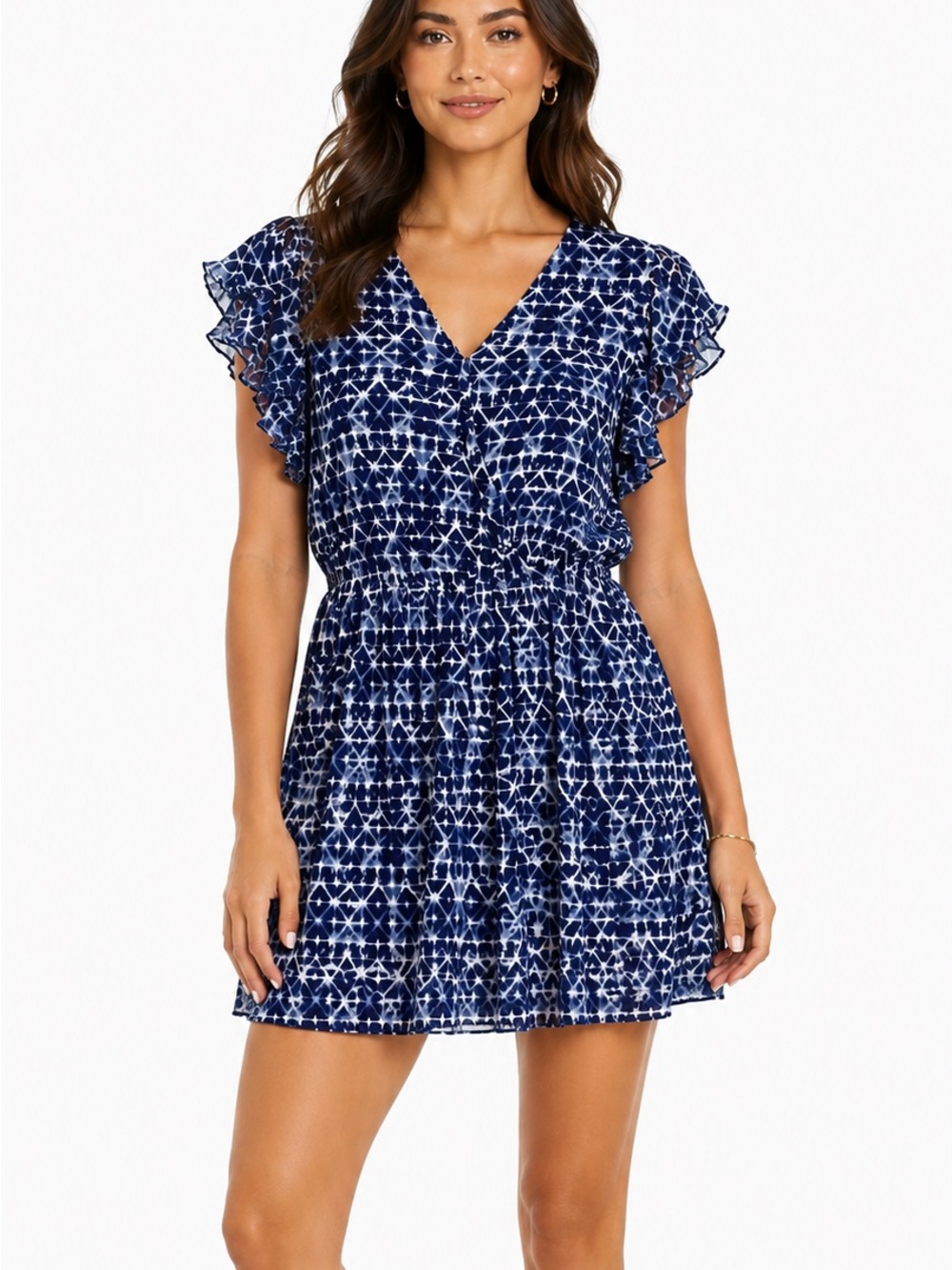 Terra & Sky blue and white‎ bohemian romper, Size 1X